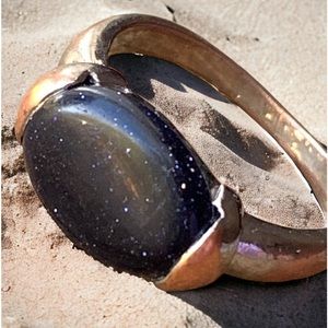 Vintage Black Sandstone Sparkling Starry Night Ring Women’s Jewelry